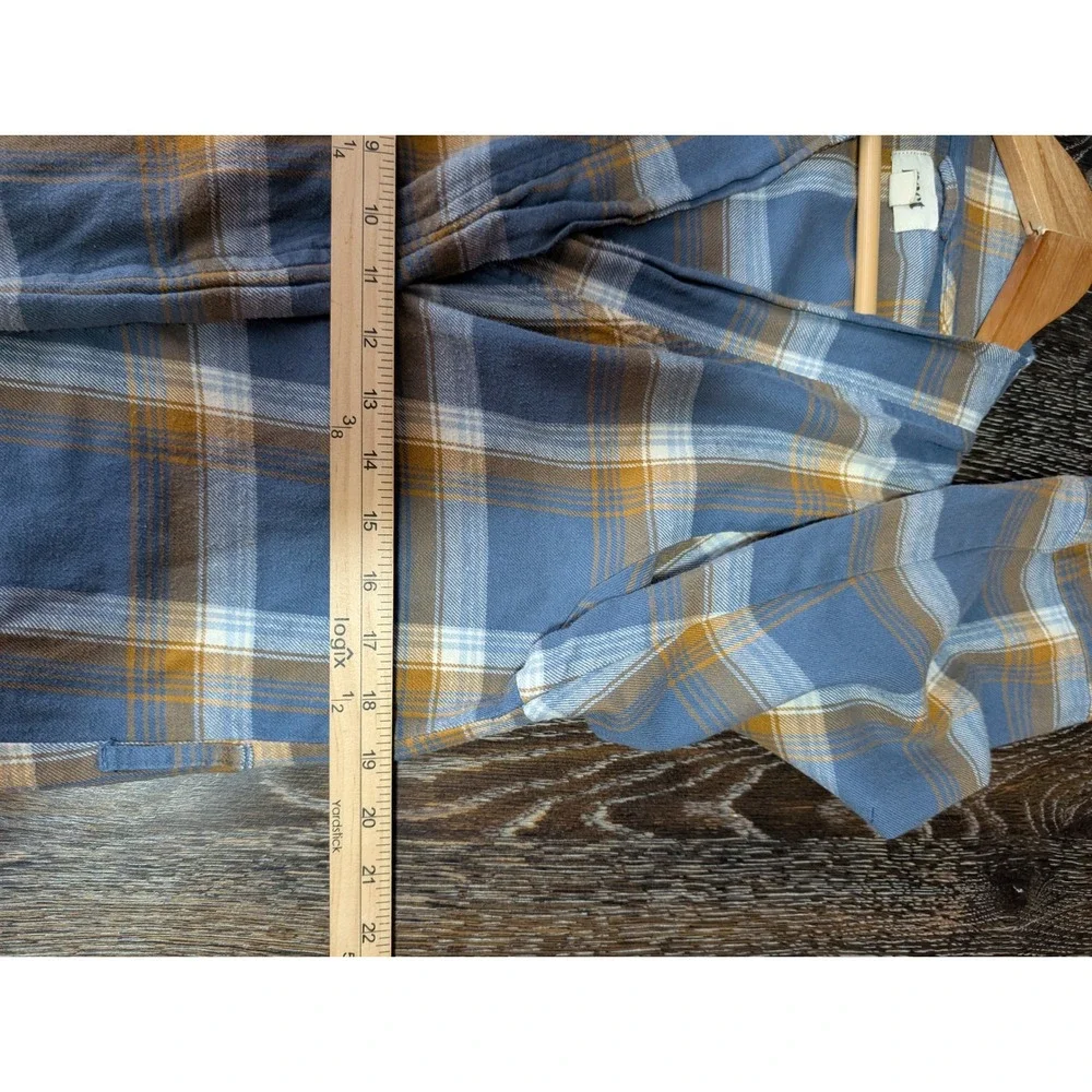 Pact Organic Cotton Flannel Robe Small Blue Mustard Plaid Belted Loungewear
